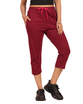 ALIVEE Women’s Solid Cotton Capri Pants with Pockets - Maroon