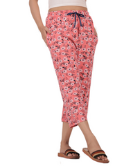 ALIVEE Women’s Blush Blossom Cotton Capri Pants with Pockets