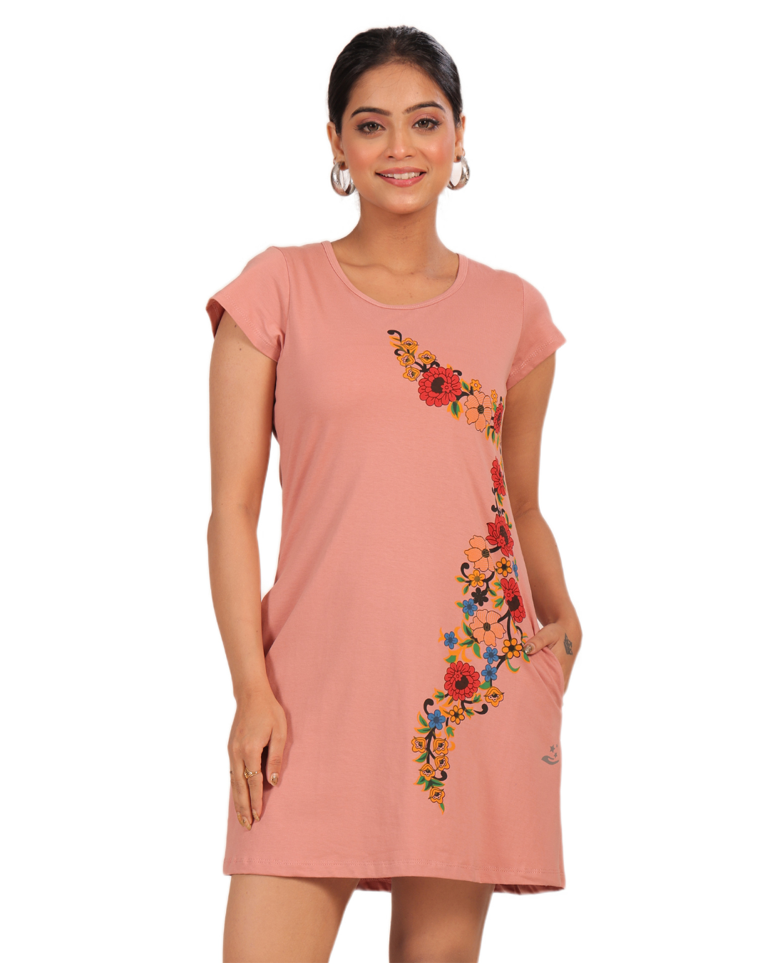 ALIVEE Women’s Cotton Graphic Long Top with Pockets