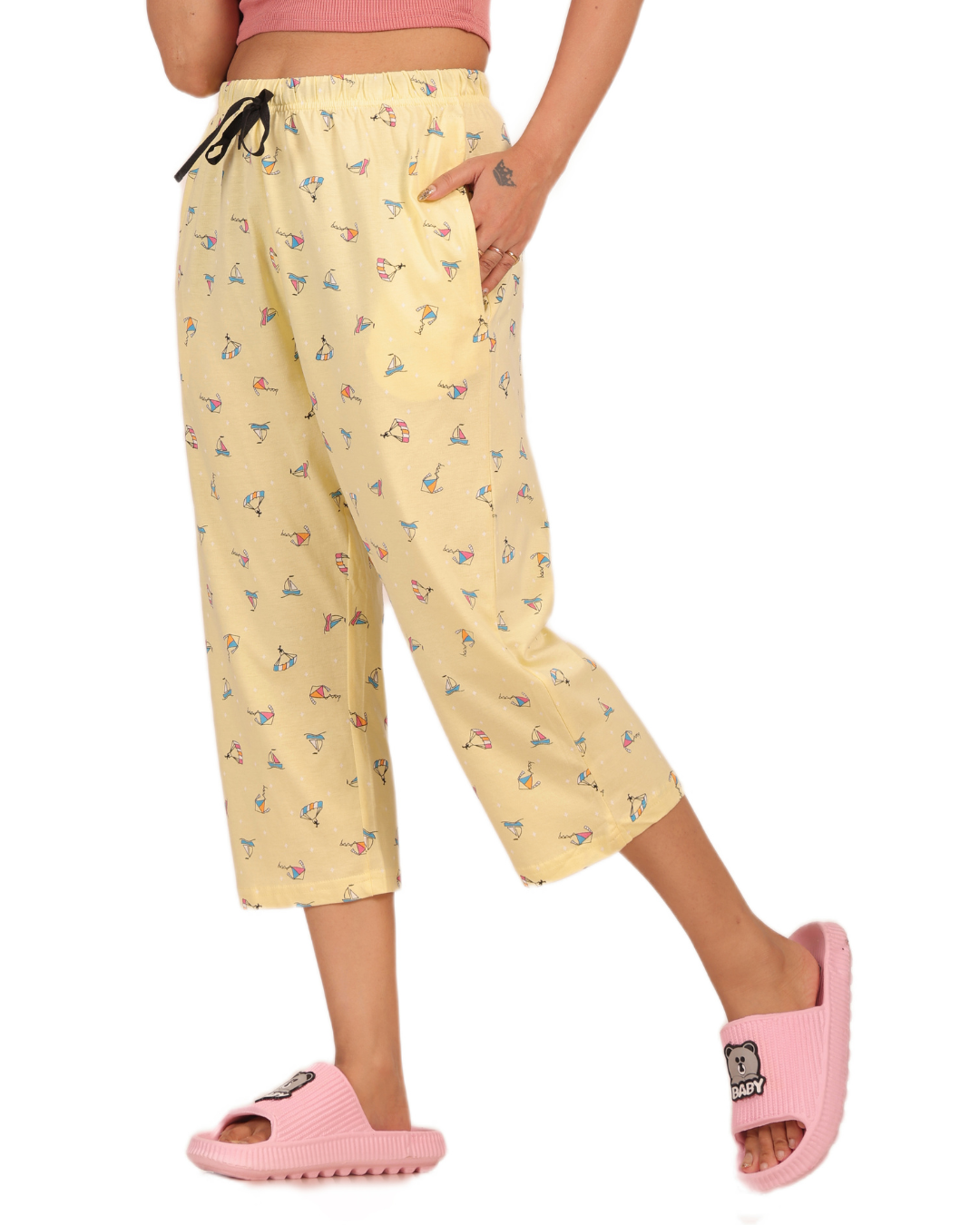 ALIVEE Women’s Sunny Sailboat Cotton Capri Pants with Pockets