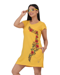 ALIVEE Women’s Cotton Graphic Long Top with Pockets