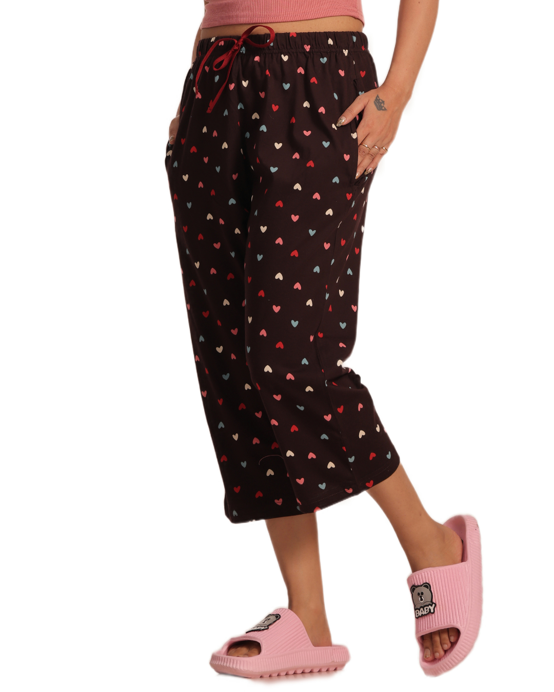 ALIVEE Women's Sweetheart Cotton Capri Pants with Pockets