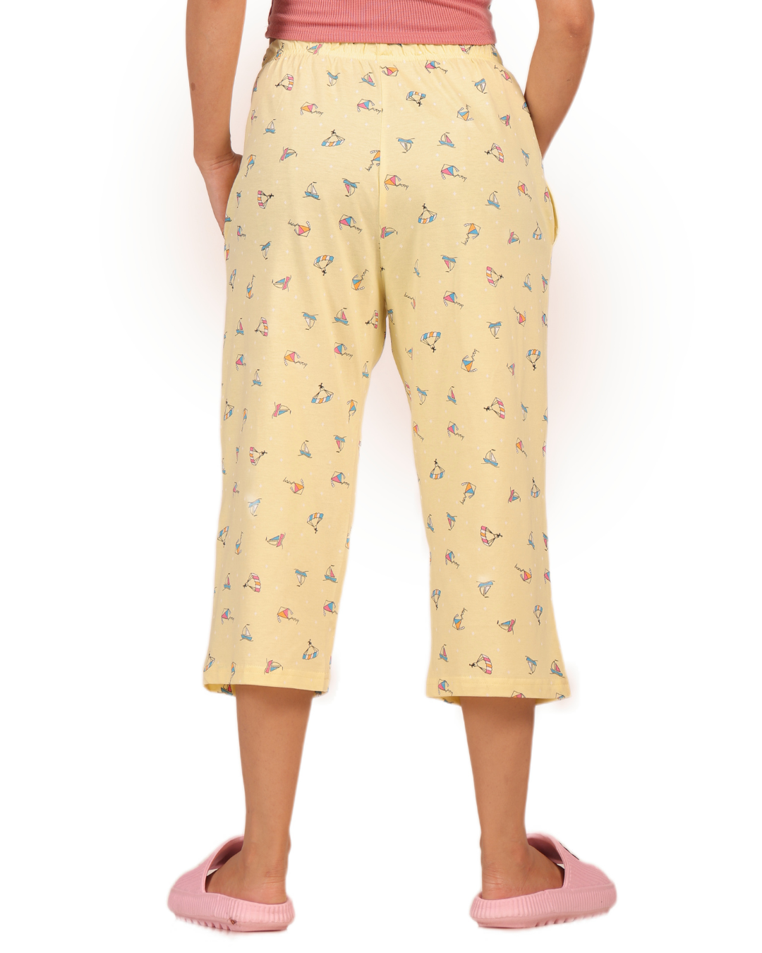 ALIVEE Women’s Sunny Sailboat Cotton Capri Pants with Pockets