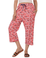 ALIVEE Women’s Blush Blossom Cotton Capri Pants with Pockets